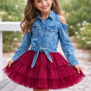 Ooh La La Couture Girls Denim Tulle Dress Size 10 Coquette Party